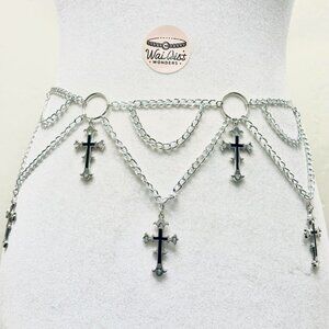 Y2K 2000s style Silver chain and cross belt with adjustable clasp